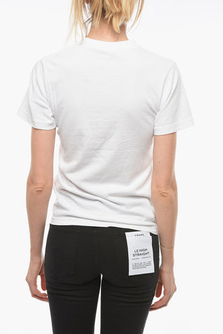 T-Shirt Girocollo in Tinta Unita con Stampa a Contrasto