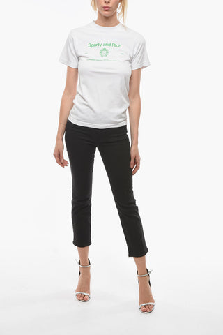 T-Shirt Girocollo in Tinta Unita con Stampa a Contrasto