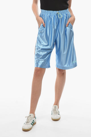 Tech-satin Joggers Shorts with Contrasting Bands