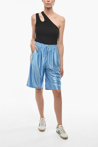 Tech-satin Joggers Shorts with Contrasting Bands