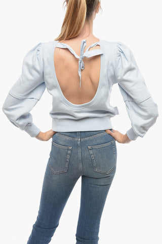 Open Back Fleeced Cotton Crew-Neck Sweatshirt
