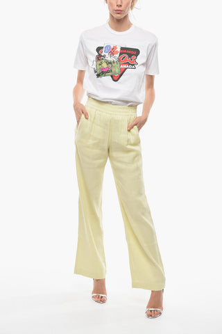 Elastic Waist Linen Blend Pants