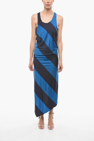 Asymmetric Bicolor Striped Maxi Dress with Inner Top