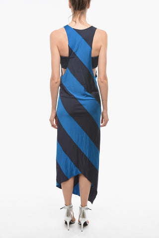 Asymmetric Bicolor Striped Maxi Dress with Inner Top
