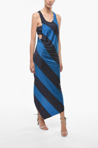 Asymmetric Bicolor Striped Maxi Dress with Inner Top