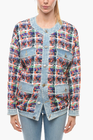 Denim And Fabric Jacket with Silver Buttons