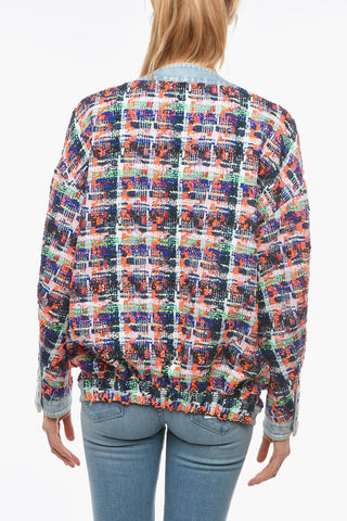 Denim And Fabric Jacket with Silver Buttons