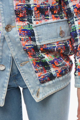 Denim And Fabric Jacket with Silver Buttons
