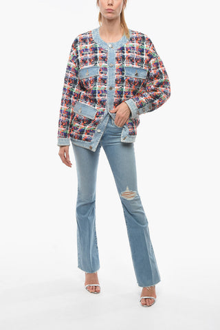 Denim And Fabric Jacket with Silver Buttons