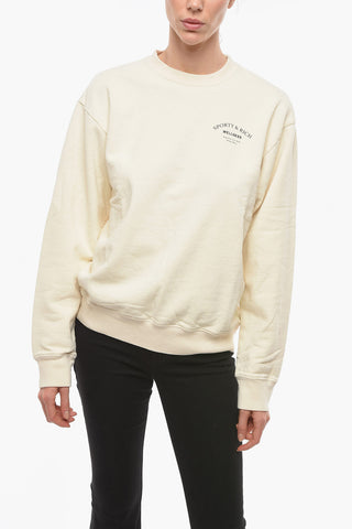 Solid Color Crew-neck Sweatshirt with Printed Contrasting Logo