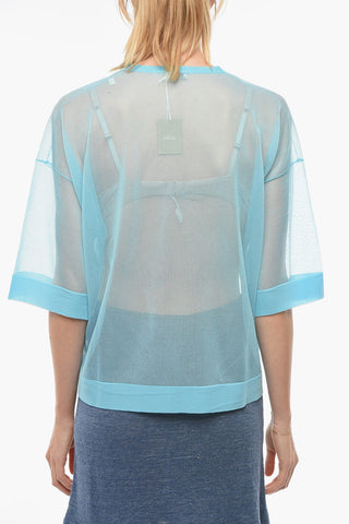 Short-sleeved Meshed Top with V-neck