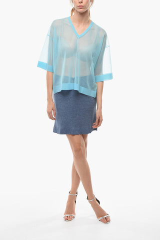 Top Mesh a Maniche Corte con Scollo V