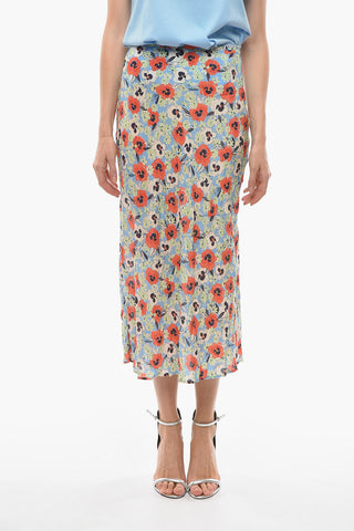 Floral-Motif Silk KELLY Midi Skirt