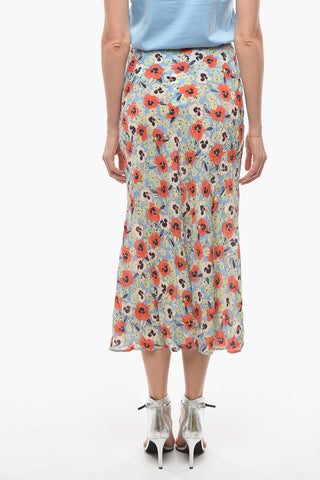 Floral-Motif Silk KELLY Midi Skirt