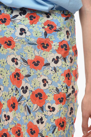 Floral-Motif Silk KELLY Midi Skirt