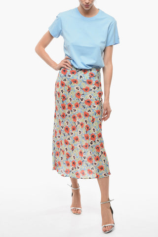 Floral-Motif Silk KELLY Midi Skirt