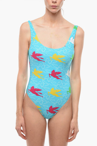 Pegaso Motif One Piece Swimsuit with Open Back