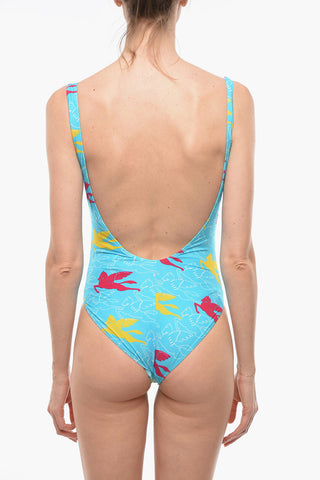 Pegaso Motif One Piece Swimsuit with Open Back
