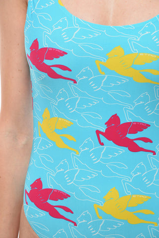 Pegaso Motif One Piece Swimsuit with Open Back