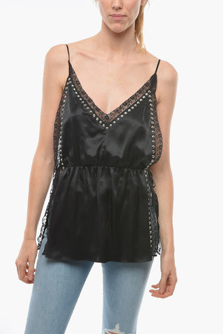 Lace-edged Silk Top with Studs