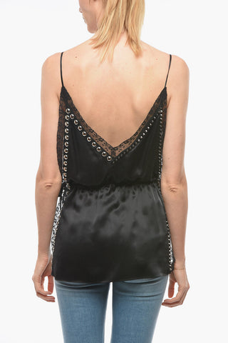 Lace-edged Silk Top with Studs