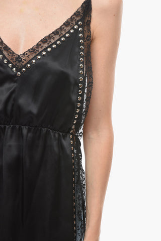 Lace-edged Silk Top with Studs