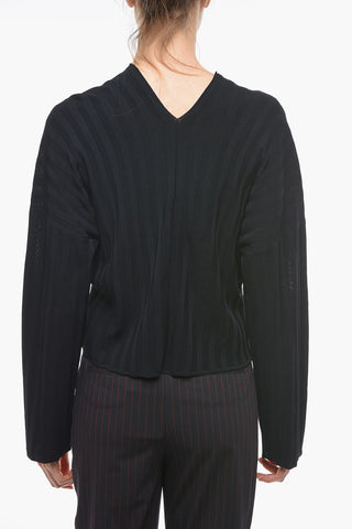 Maglia a Costine con Scollo a V