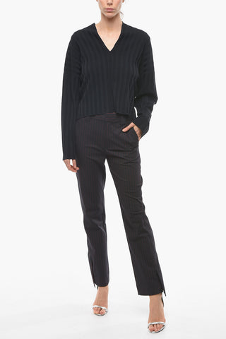 Maglia a Costine con Scollo a V