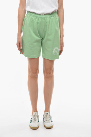 Solid Color Cotton Shorts with Printed Contrasting Logo