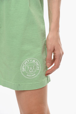Solid Color Cotton Shorts with Printed Contrasting Logo