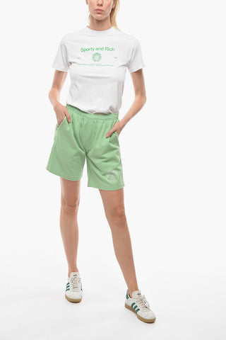 Solid Color Cotton Shorts with Printed Contrasting Logo