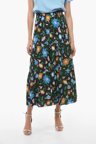 Floral Motif Cloqué Fabric Flared Maxi Skirt