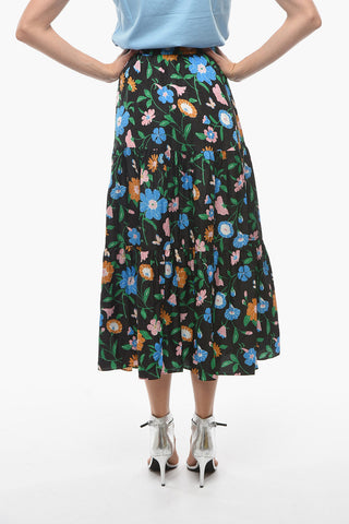 Floral Motif Cloqué Fabric Flared Maxi Skirt
