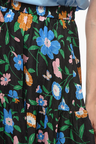 Floral Motif Cloqué Fabric Flared Maxi Skirt