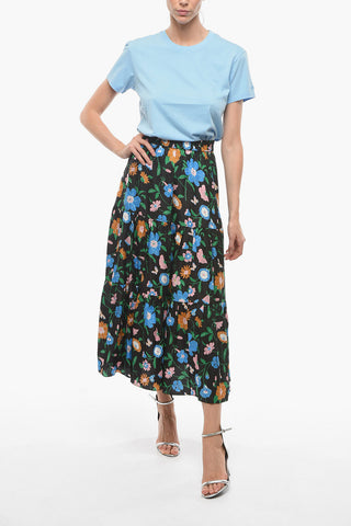 Floral Motif Cloqué Fabric Flared Maxi Skirt
