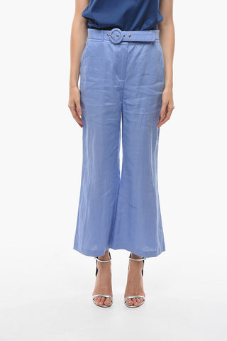 Pantaloni Svasati in Lino con Cintura