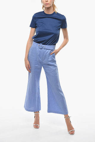 Pantaloni Svasati in Lino con Cintura