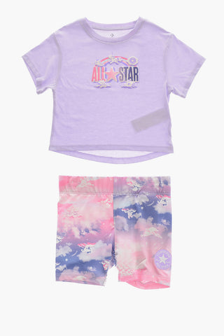 ALL STAR CHUCK TAYLOR Set T-Shirt Girocollo con Logo in Rilievo e Shorts Effetto Tie-Dye