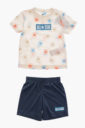 ALL STAR CHUCK TAYLOR T-shirt con Logo All-Over e Shorts Mesh