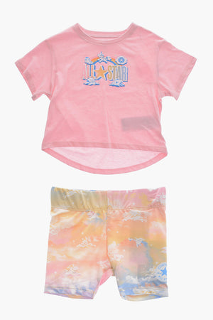 ALL STAR CHUCK TAYLOR Set T-shirt con Logo in Rilievo e Shorts Effetto Tie Dye