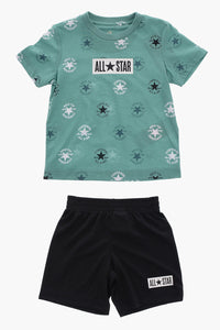 ALL STAR CHUCK TAYLOR T-shirt con Logo All-Over e Shorts Mesh
