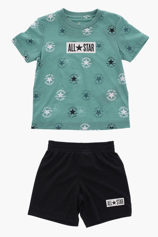 ALL STAR CHUCK TAYLOR T-shirt con Logo All-Over e Shorts Mesh