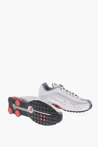 Two-Tone Faux Leather SHOX R4 Sneakers with Contrasting Sole