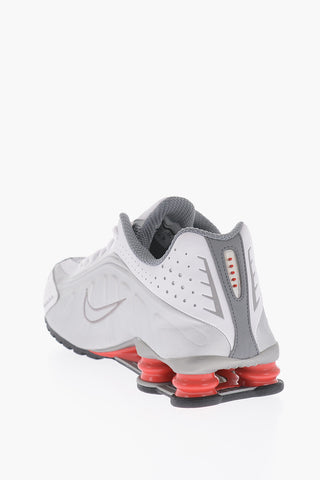 Two-Tone Faux Leather SHOX R4 Sneakers with Contrasting Sole