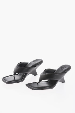 Leather Thong Sandals with Square Toe and Spool Heel  8cm