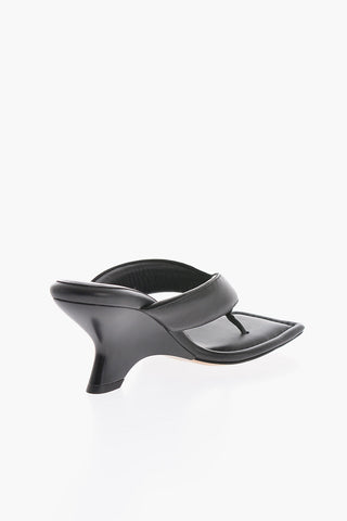 Leather Thong Sandals with Square Toe and Spool Heel  8cm
