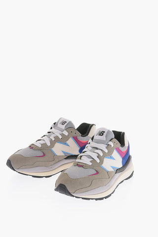 Leather and Fabric Low-Top Sneakers With Contrast Sole