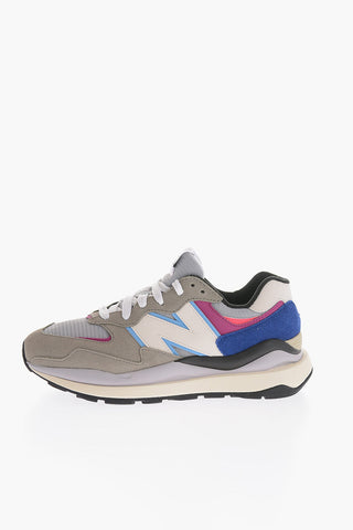 Leather and Fabric Low-Top Sneakers With Contrast Sole