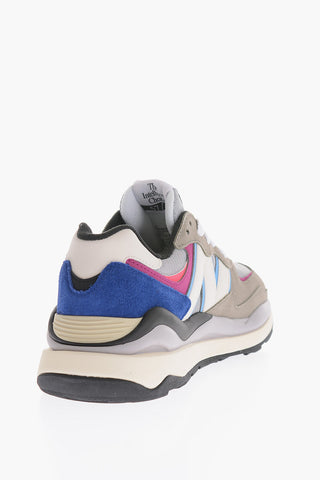 Leather and Fabric Low-Top Sneakers With Contrast Sole