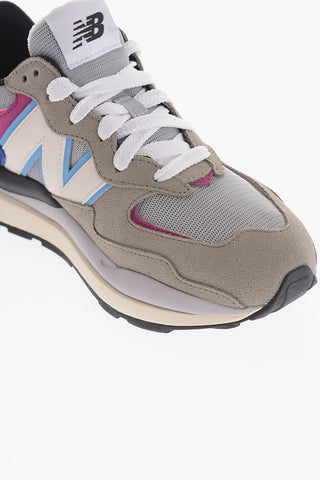 Leather and Fabric Low-Top Sneakers With Contrast Sole